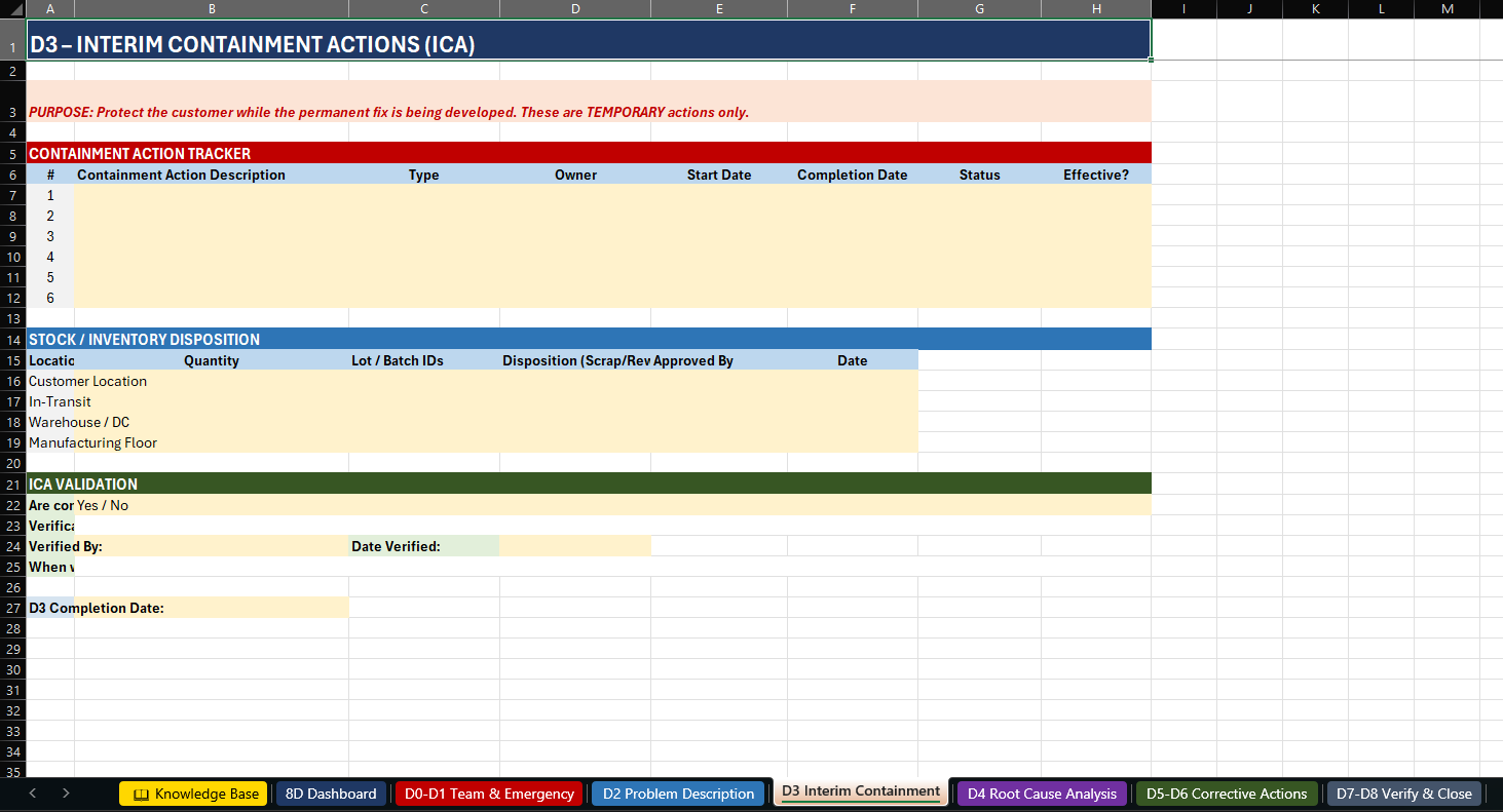 8D workbook D3 interim containment tab thumbnail