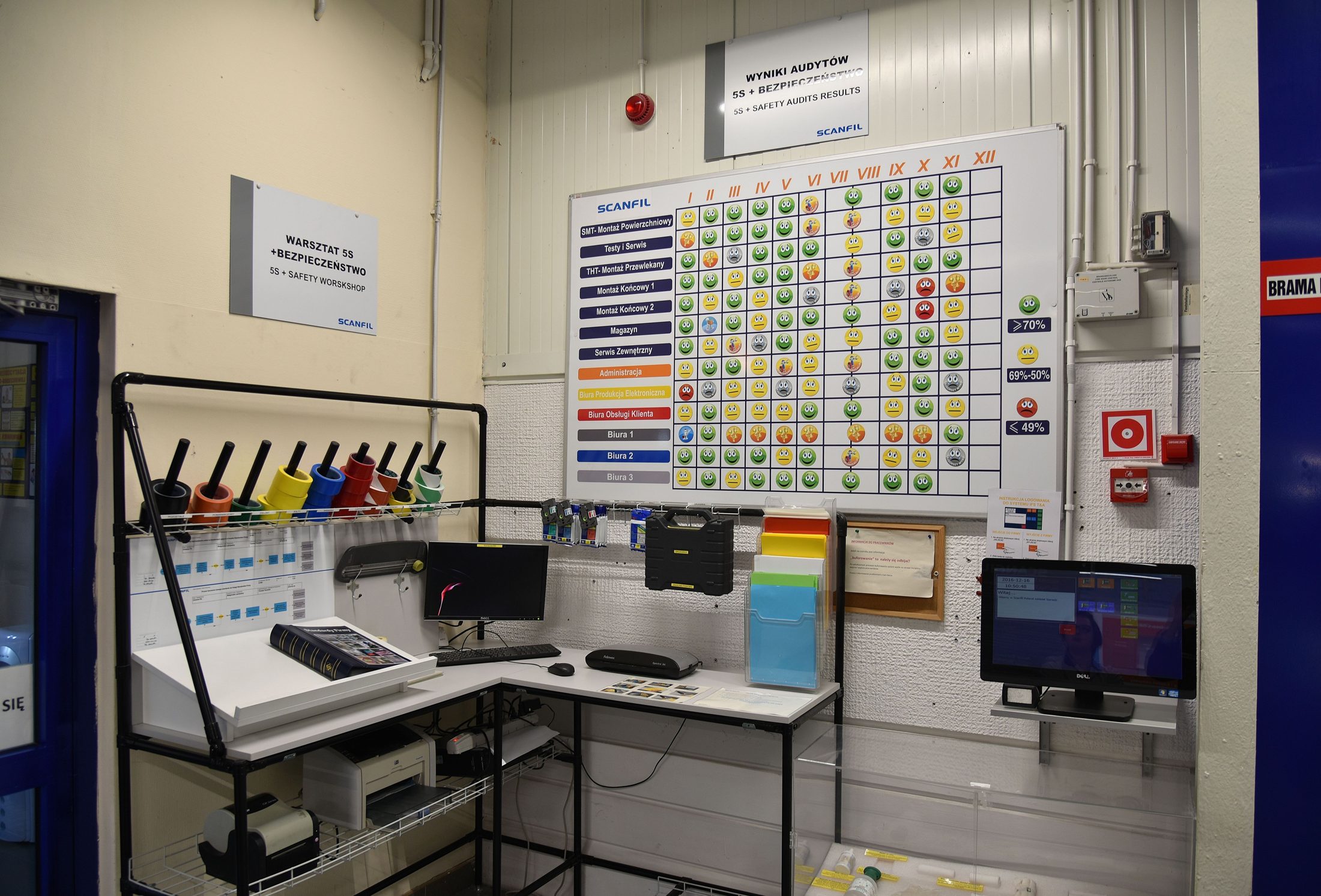Organized 5S resource corner with labeled shelves and visual controls