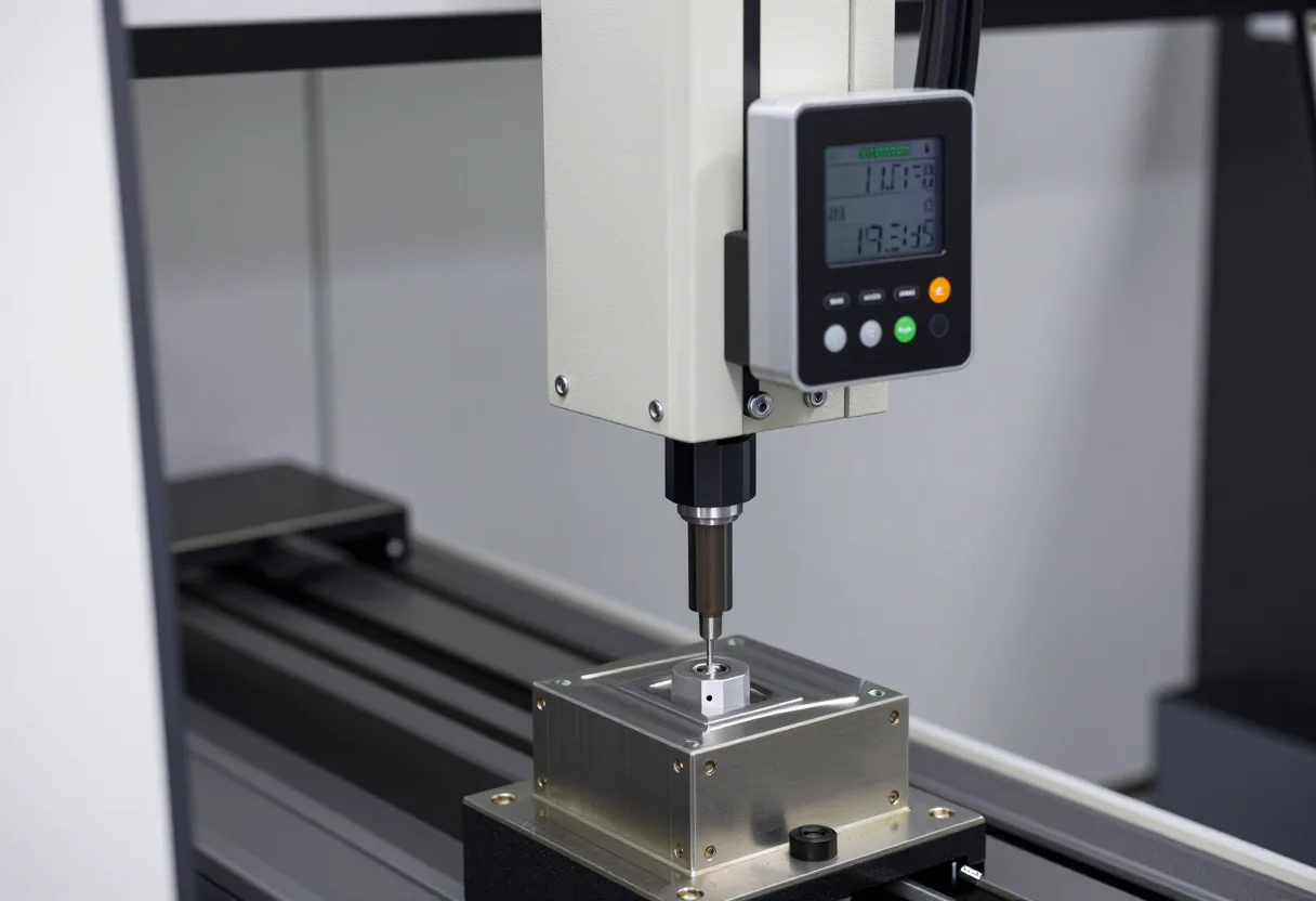 In-process digital gauging sensor mounted on a CNC machining station measuring a metal part